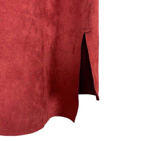 Chicos Faux Suede Snap Front Long Jacket Topper Burnt Rust Red-Orange Size 1 / M - Picture 7 of 10